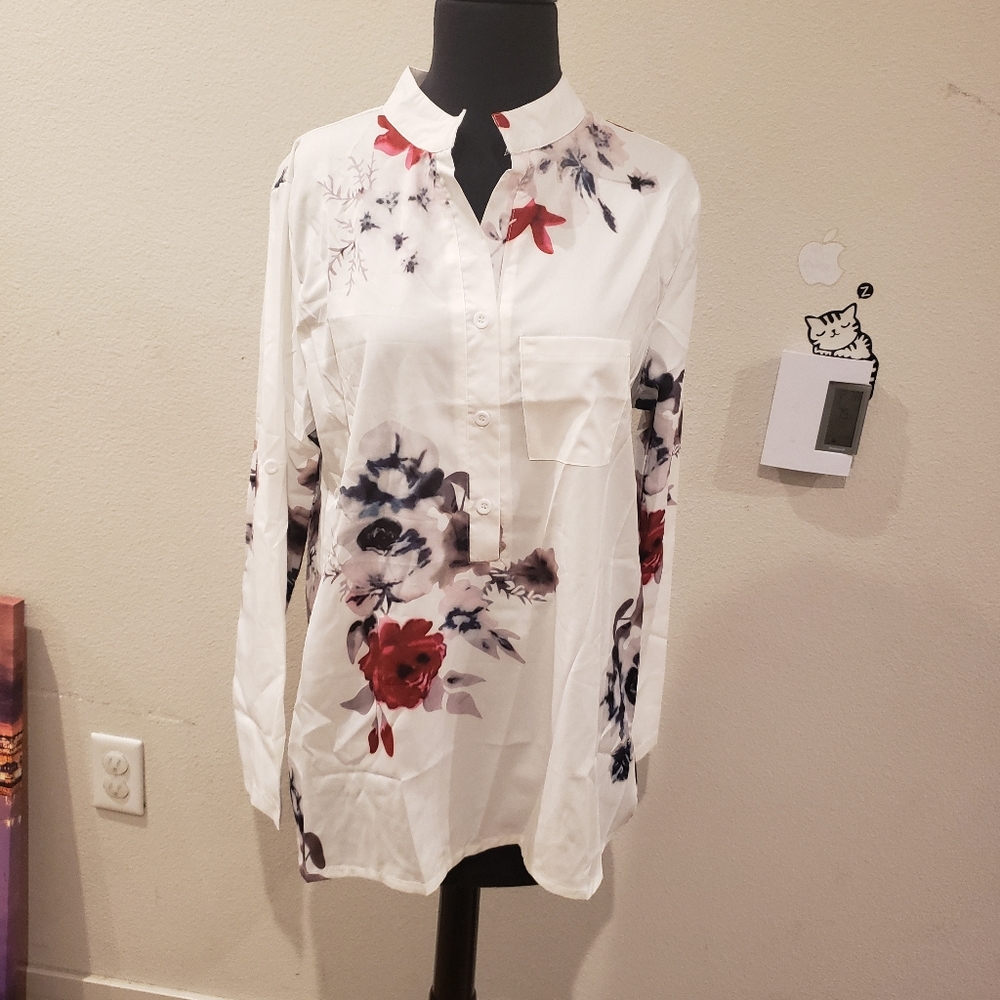Womens Blouse Shirt floral White size L